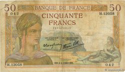 50 Francs CÉRÈS modifié FRANCE  1940 F.18.42