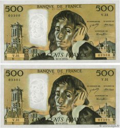 500 Francs PASCAL Consécutifs FRANCE  1973 F.71.09 AU-