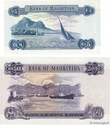 5 et 50 Rupees Lot MAURITIUS  1973 P.30c et P.33c UNC