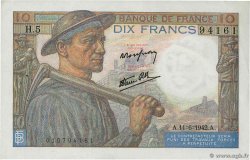 10 Francs MINEUR FRANCE  1942 F.08.03 TTB+