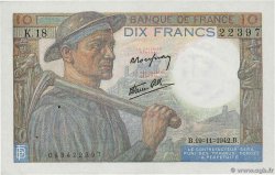 10 Francs MINEUR FRANCE  1942 F.08.05 SUP
