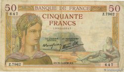 50 Francs CÉRÈS modifié FRANCE  1938 F.18.11 B