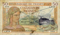 50 Francs CÉRÈS modifié Numéro spécial FRANCE  1939 F.18.22