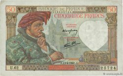 50 Francs JACQUES CŒUR FRANCE  1941 F.19.08 TB+