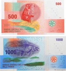 500 et 1000 Francs Lot COMORES  2005 P.15a et P.16a NEUF