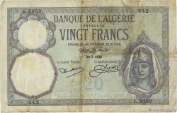 20 Francs ALGERIA  1929 P.078b VG