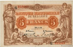5 Francs BELGIEN  1919 P.074b fVZ