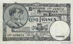 5 Francs Fauté BÉLGICA  1938 P.108a EBC
