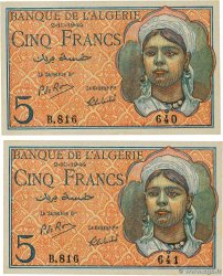 5 Francs Consécutifs ALGÉRIE  1944 P.094b