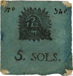 5 Sols FRANCE regionalism and various Lyon - Ville affranchie 1793 Kol.69.44 VF