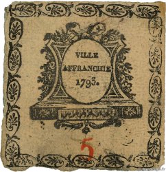 5 Sols FRANCE regionalism and miscellaneous Lyon - Ville affranchie 1793 Kol.69.44 VF