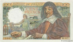 100 Francs DESCARTES FRANKREICH  1944 F.27.08 fST