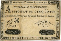 5 Livres FRANCE  1792 Ass.27a
