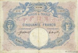 50 Francs BLEU ET ROSE FRANKREICH  1921 F.14.34 S