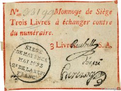 3 Livres FRANCE regionalism and various Mayence 1793 Kol.031 VF