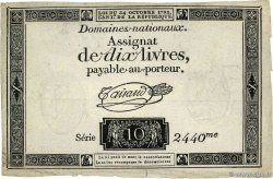 10 Livres filigrane royal Fauté FRANCIA  1792 Ass.36a-v1a