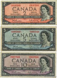 2, 5 et 10 Dollars Lot CANADA  1954 P.076b, P.077b et P.079b