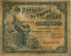 5 Francs CONGO BELGA  1943 P.13Ab