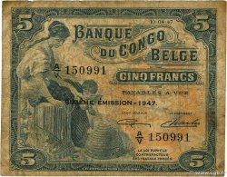 5 Francs CONGO BELGA  1947 P.13Ad B