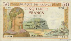 50 Francs CÉRÈS modifié FRANKREICH  1938 F.18.10 fSS