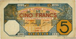 5 Francs DAKAR FRENCH WEST AFRICA Dakar 1919 P.05Ba BB