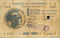 1 Roupie - 1 Rupee Annulé INDE FRANÇAISE  1938 P.04d TB+