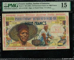 10 Nouveaux Francs sur 1000 Francs Pêcheur FRENCH ANTILLES  1964 P.02 BC