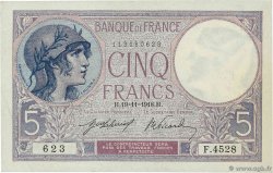 5 Francs FEMME CASQUÉE FRANCE  1918 F.03.02a SUP