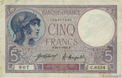 5 Francs FEMME CASQUÉE FRANCIA  1921 F.03.05 q.BB