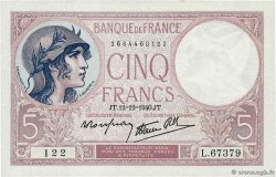 5 Francs FEMME CASQUÉE modifié FRANCE  1940 F.04.17 NEUF