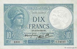 10 Francs MINERVE modifié FRANCE  1939 F.07.12 XF+