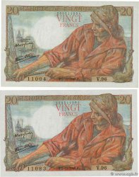 20 Francs PÊCHEUR Lot FRANCE  1943 F.13.07 pr.NEUF