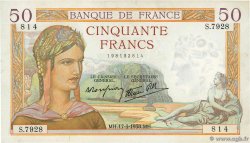 50 Francs CÉRÈS modifié FRANCIA  1938 F.18.10 EBC