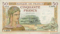 50 Francs CÉRÈS modifié FRANKREICH  1938 F.18.17 fSS