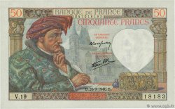 50 Francs JACQUES CŒUR FRANCIA  1940 F.19.03 q.FDC