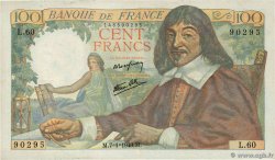 100 Francs DESCARTES FRANCE  1943 F.27.03