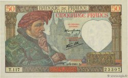 50 Francs JACQUES CŒUR FRANCE  1941 F.19.14 TTB