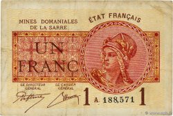 1 Franc MINES DOMANIALES DE LA SARRE FRANCE  1920 VF.51.01 F+