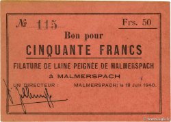 50 Francs FRANCE régionalisme et divers Malmerspach 1940 BU.44.06 SPL