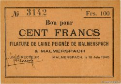 100 Francs FRANCE régionalisme et divers Malmerspach 1940 BU.45.06 SPL