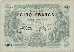 5 Francs ALGÉRIE  1921 P.071b SUP