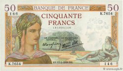 50 Francs CÉRÈS modifié FRANCIA  1938 F.18.09 SPL