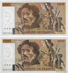 100 Francs DELACROIX 442-1 & 442-2 Lot FRANCE  1994 F.69ter.01a UNC