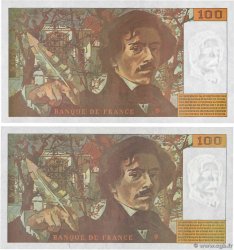 100 Francs DELACROIX 442-1 & 442-2 Lot FRANCIA  1994 F.69ter.01a FDC