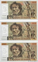 100 Francs DELACROIX imprimé en continu Consécutifs FRANCIA  1991 F.69bis.04a