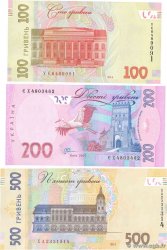 100, 200 et 500 Hryven Lot UKRAINE  2006 P.122c, P.123a et P.124d UNC