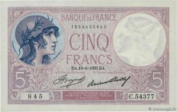 5 Francs FEMME CASQUÉE FRANCIA  1933 F.03.17 SC+