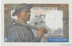 10 Francs MINEUR FRANKREICH  1942 F.08.05 fST+