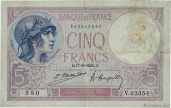 5 Francs FEMME CASQUÉE FRANKREICH  1925 F.03.09 S