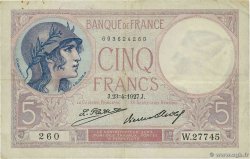 5 Francs FEMME CASQUÉE FRANCE  1927 F.03.11